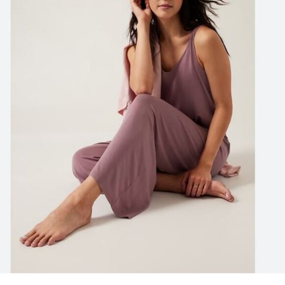 Athleta Pink Nighttime Bliss V-Neck Sleep Romper Jumpsuit Lingerie PJ Small - Picture 2 of 11